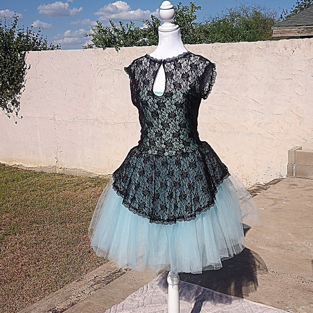 Revolution Dance Black Lace Aqua Tutu Dress Adult Size LA